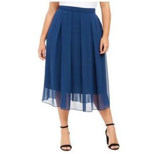 Anne Klein Skirt Sunburst Pleated Midi Navy
